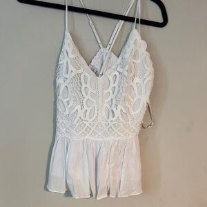 NWT Lace Detail White Camisole Top with Peplum Hem Jessica Simpson